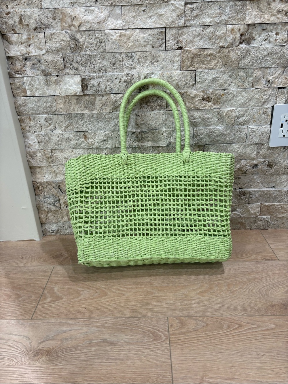 Light Green Woven Tote Bag - Casual Beach Handbag